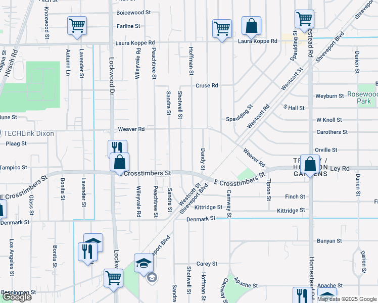 map of restaurants, bars, coffee shops, grocery stores, and more near 7818 Shotwell Street in Houston