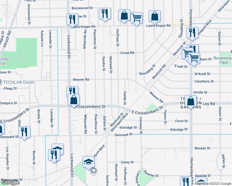 map of restaurants, bars, coffee shops, grocery stores, and more near 7818 Shotwell Street in Houston