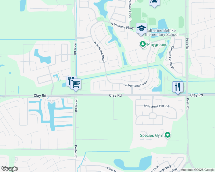 map of restaurants, bars, coffee shops, grocery stores, and more near 23647 San Servero Drive in Katy