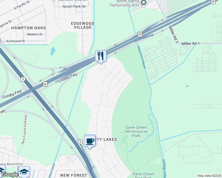 map of restaurants, bars, coffee shops, grocery stores, and more near 7207 Liberty Mesa Lane in Houston