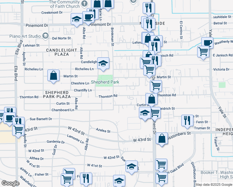 map of restaurants, bars, coffee shops, grocery stores, and more near 906 Chantilly Lane in Houston