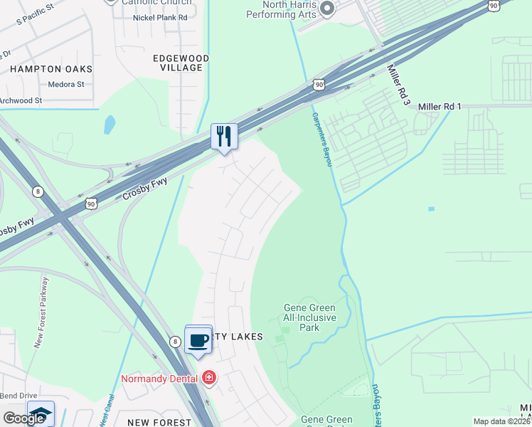 map of restaurants, bars, coffee shops, grocery stores, and more near 7302 Liberty Mesa Lane in Houston