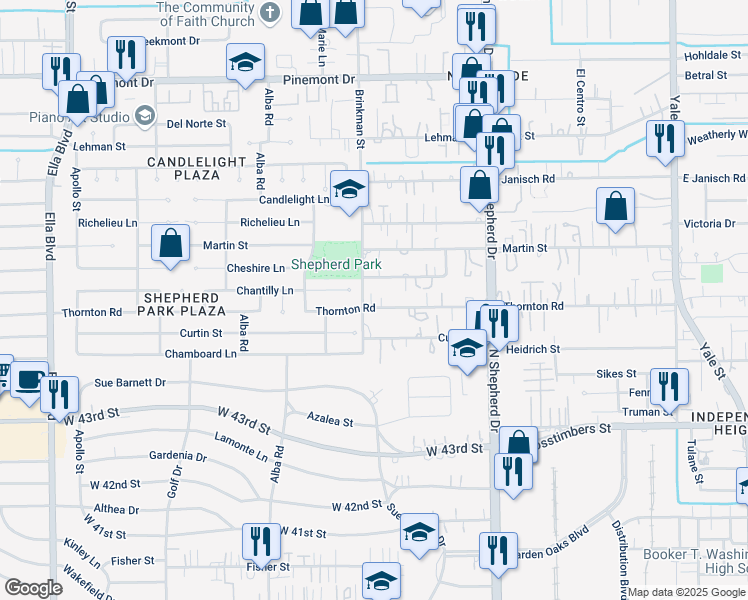 map of restaurants, bars, coffee shops, grocery stores, and more near 906 Chantilly Lane in Houston