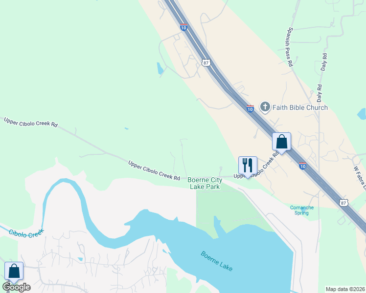 map of restaurants, bars, coffee shops, grocery stores, and more near 26 Upper Cibolo Creek Rd in Boerne