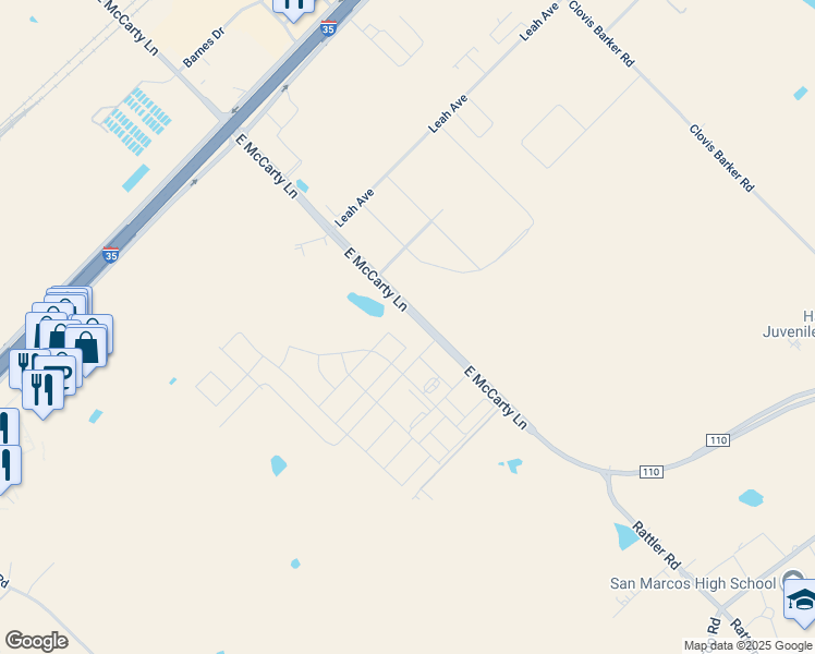 map of restaurants, bars, coffee shops, grocery stores, and more near 1513 East McCarty Lane in San Marcos