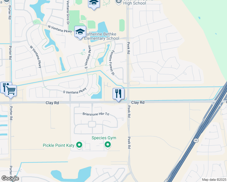 map of restaurants, bars, coffee shops, grocery stores, and more near 4111 Fenetre Forest Street in Katy