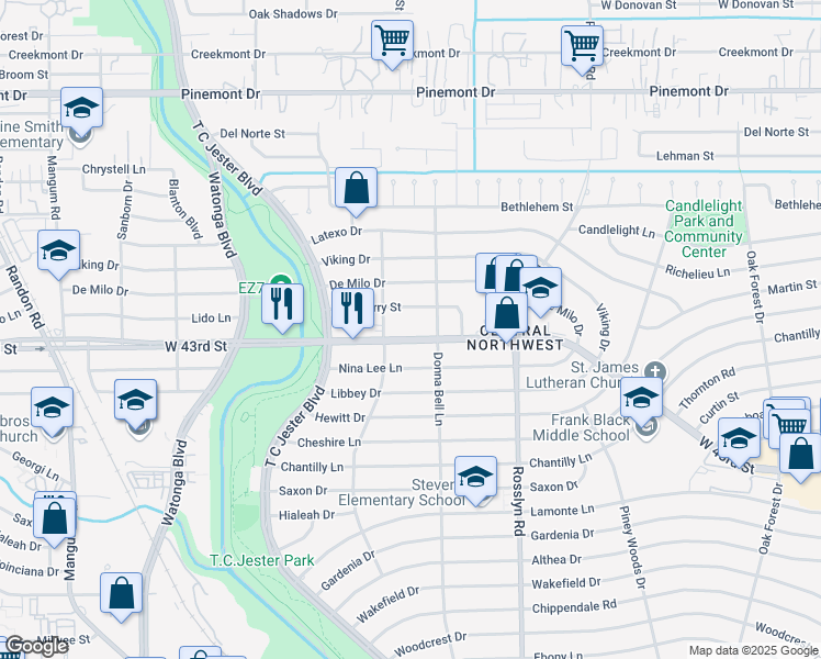 map of restaurants, bars, coffee shops, grocery stores, and more near 2035 Brimberry Street in Houston