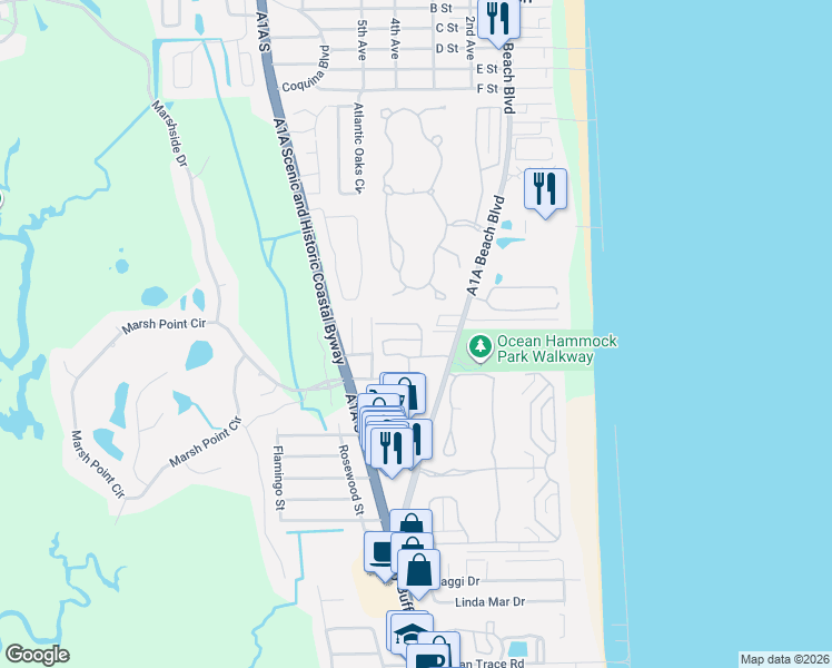 map of restaurants, bars, coffee shops, grocery stores, and more near 232 Big Magnolia Court in St. Augustine