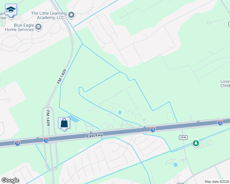 map of restaurants, bars, coffee shops, grocery stores, and more near 15221 East Chaparral Drive in Baytown