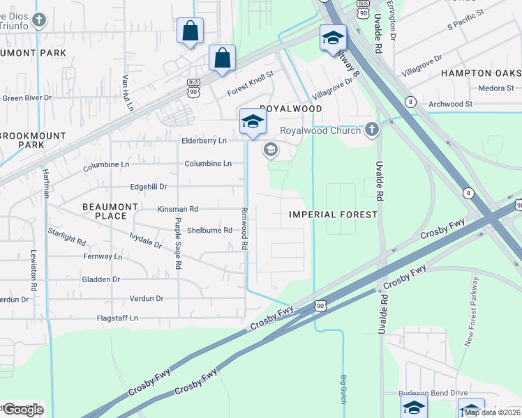 map of restaurants, bars, coffee shops, grocery stores, and more near 13418 Treshill Court in Houston