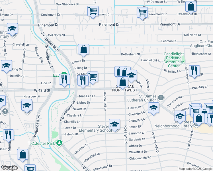 map of restaurants, bars, coffee shops, grocery stores, and more near 2003 Brimberry Street in Houston