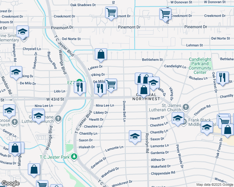 map of restaurants, bars, coffee shops, grocery stores, and more near 2006 West 43rd Street in Houston