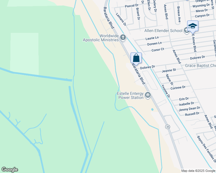 map of restaurants, bars, coffee shops, grocery stores, and more near 3095 Dolores Drive in Marrero