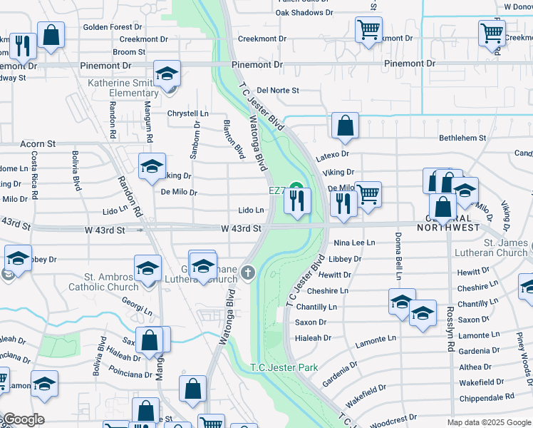 map of restaurants, bars, coffee shops, grocery stores, and more near 4121 Lido Lane in Houston