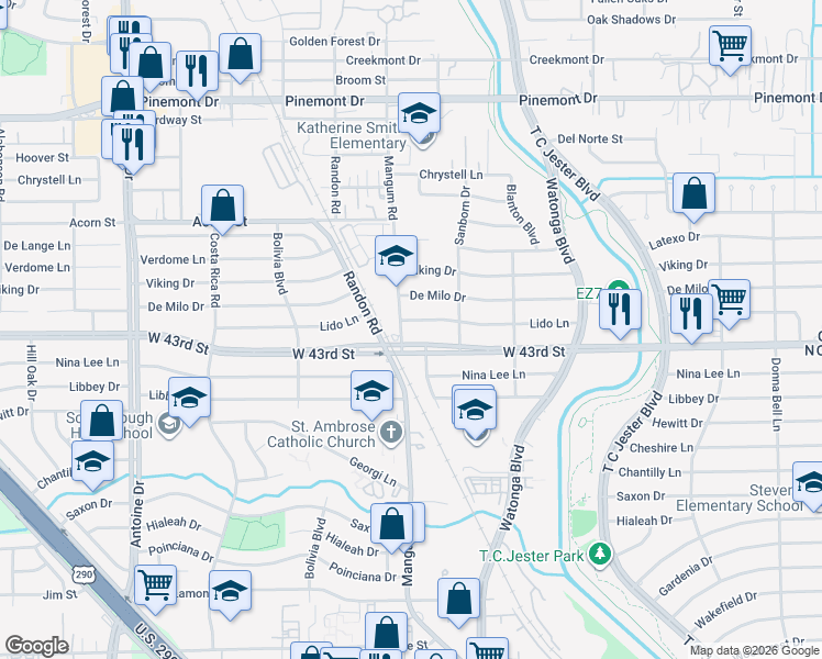 map of restaurants, bars, coffee shops, grocery stores, and more near 4809 Lido Lane in Houston