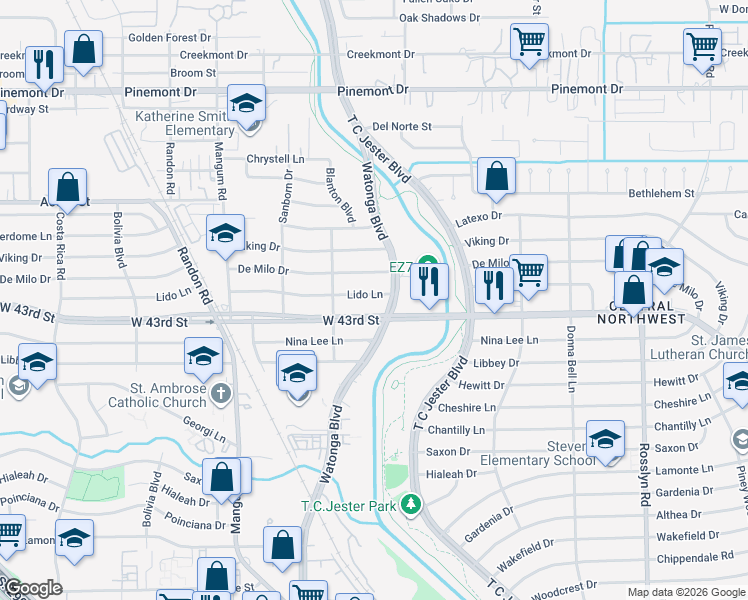 map of restaurants, bars, coffee shops, grocery stores, and more near 4313 Lido Lane in Houston