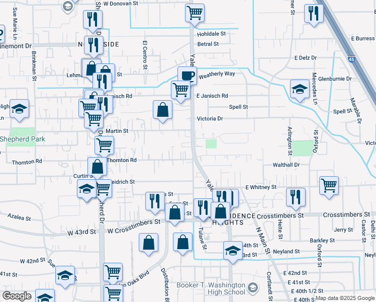 map of restaurants, bars, coffee shops, grocery stores, and more near 4605 Yale Street in Houston