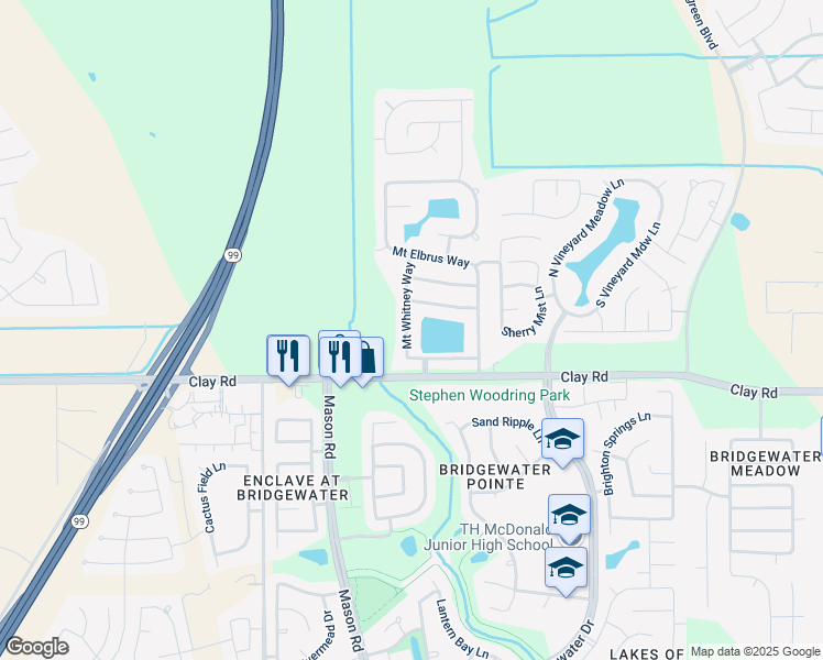 map of restaurants, bars, coffee shops, grocery stores, and more near 4030 Mount Whitney Way in Katy