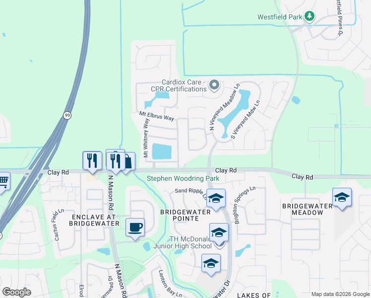 map of restaurants, bars, coffee shops, grocery stores, and more near 4102 Mount Everest Way in Katy