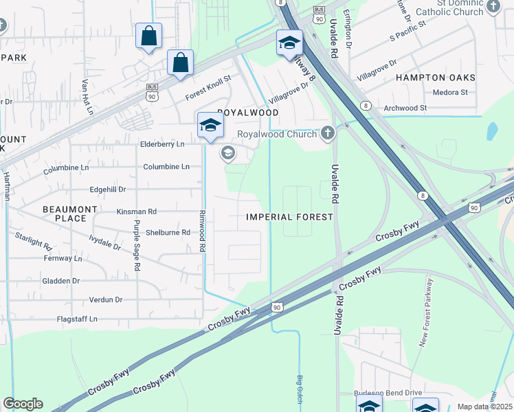 map of restaurants, bars, coffee shops, grocery stores, and more near 13530 Treshill Court in Houston