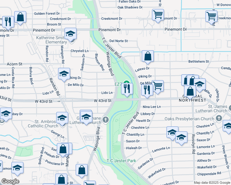 map of restaurants, bars, coffee shops, grocery stores, and more near 4120 Lido Lane in Houston
