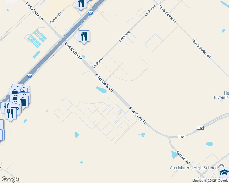 map of restaurants, bars, coffee shops, grocery stores, and more near 1513 East McCarty Lane in San Marcos