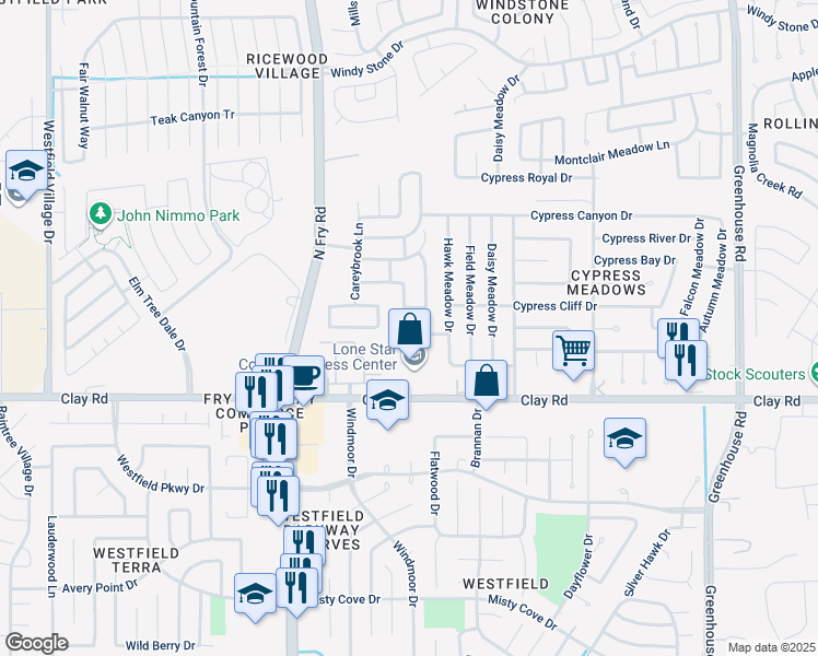 map of restaurants, bars, coffee shops, grocery stores, and more near 4207 Payton Manor Lane in Katy