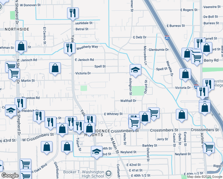 map of restaurants, bars, coffee shops, grocery stores, and more near 4635 Werner Street in Houston