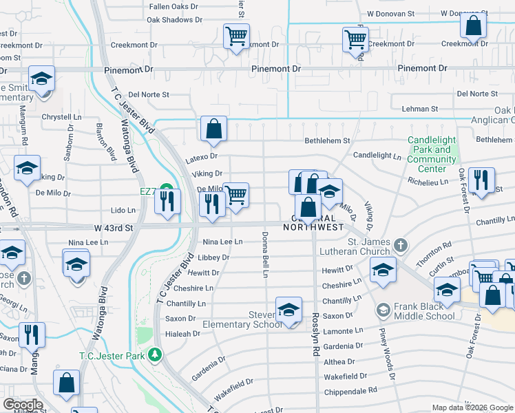 map of restaurants, bars, coffee shops, grocery stores, and more near 2003 Brimberry Street in Houston