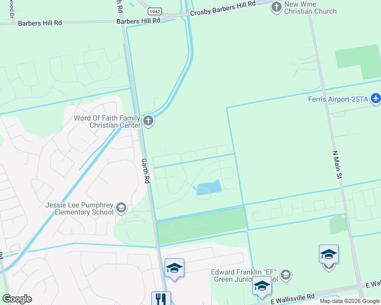 map of restaurants, bars, coffee shops, grocery stores, and more near 9330 Garth Road in Baytown