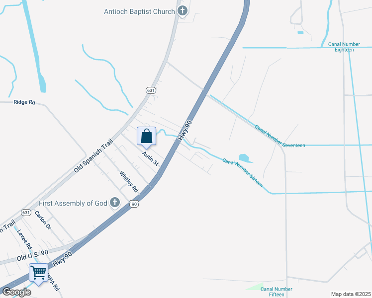 map of restaurants, bars, coffee shops, grocery stores, and more near 129 Mitchell Lane in Des Allemands