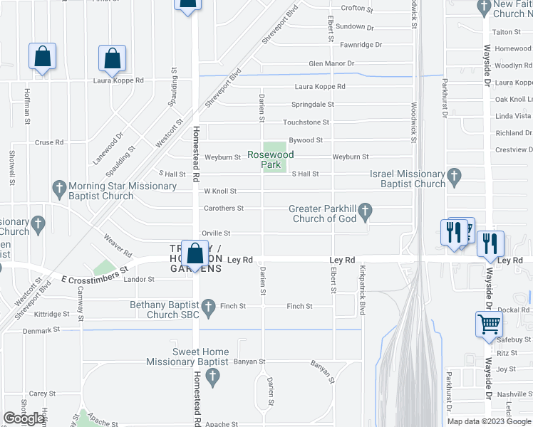 map of restaurants, bars, coffee shops, grocery stores, and more near 7716 Darien Street in Houston