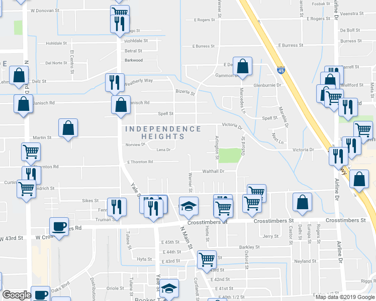 map of restaurants, bars, coffee shops, grocery stores, and more near 4635 Werner Street in Houston