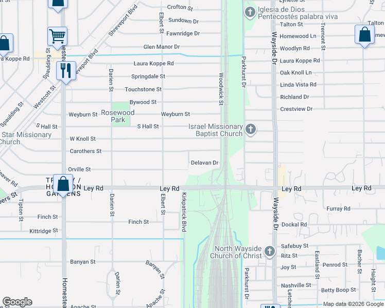 map of restaurants, bars, coffee shops, grocery stores, and more near 7809 Winship Street in Houston