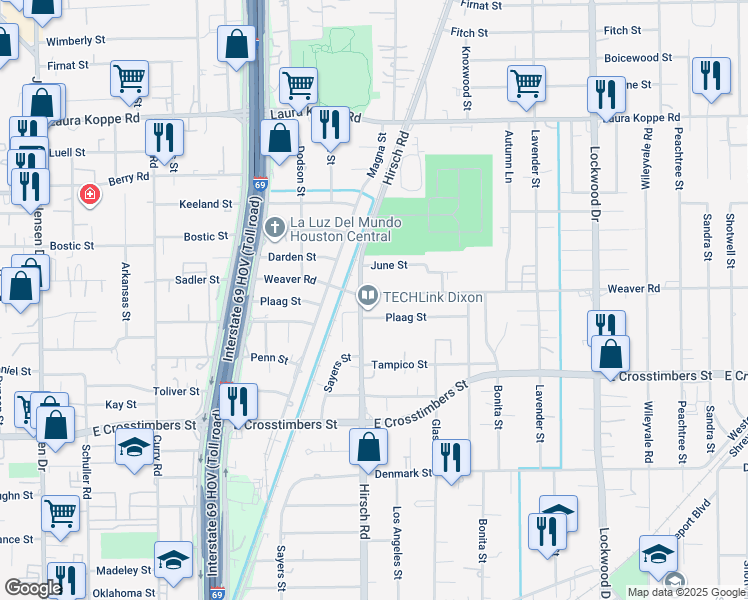 map of restaurants, bars, coffee shops, grocery stores, and more near 4221 Plaag Street in Houston