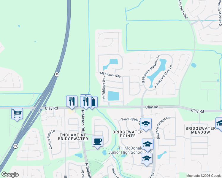 map of restaurants, bars, coffee shops, grocery stores, and more near 21523 North Boundary Peak Way in Katy