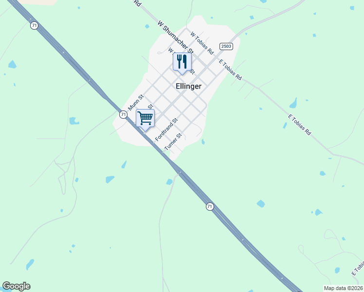 map of restaurants, bars, coffee shops, grocery stores, and more near 310 East Jarmon Street in Ellinger