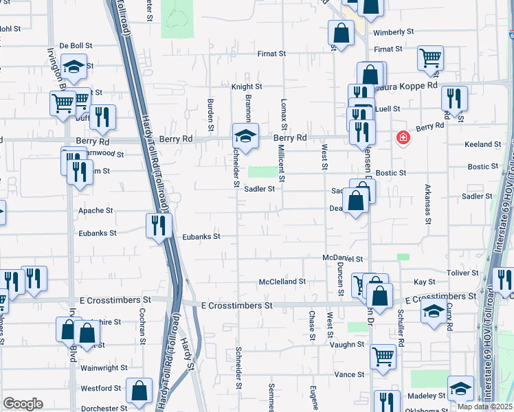 map of restaurants, bars, coffee shops, grocery stores, and more near 2014 Deams Street in Houston