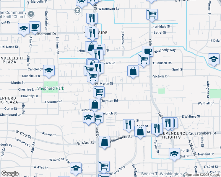 map of restaurants, bars, coffee shops, grocery stores, and more near 517 Martin Street in Houston