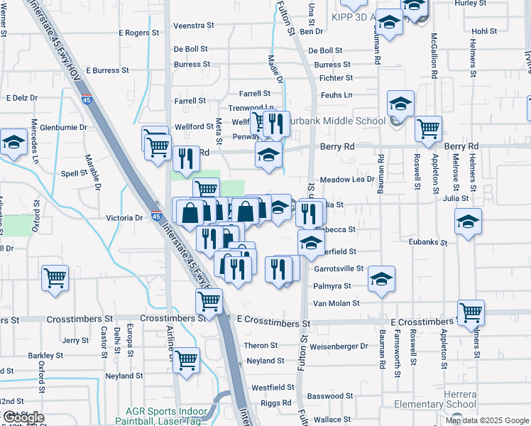map of restaurants, bars, coffee shops, grocery stores, and more near 4428 North Freeway in Houston