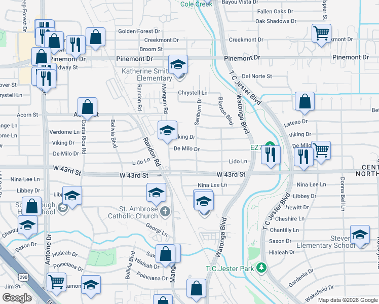 map of restaurants, bars, coffee shops, grocery stores, and more near 4809 Lido Lane in Houston