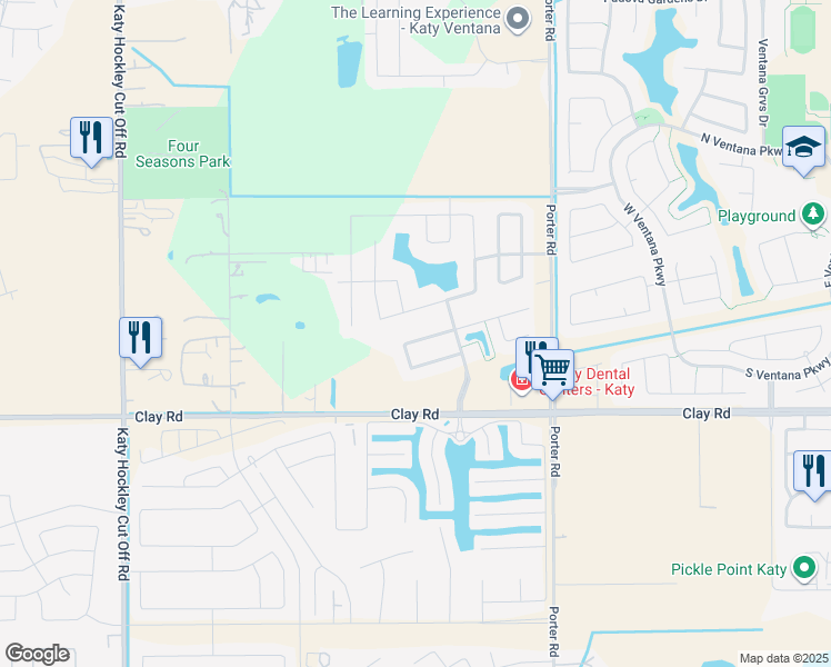 map of restaurants, bars, coffee shops, grocery stores, and more near 24238 Prairie Glen Lane in Katy