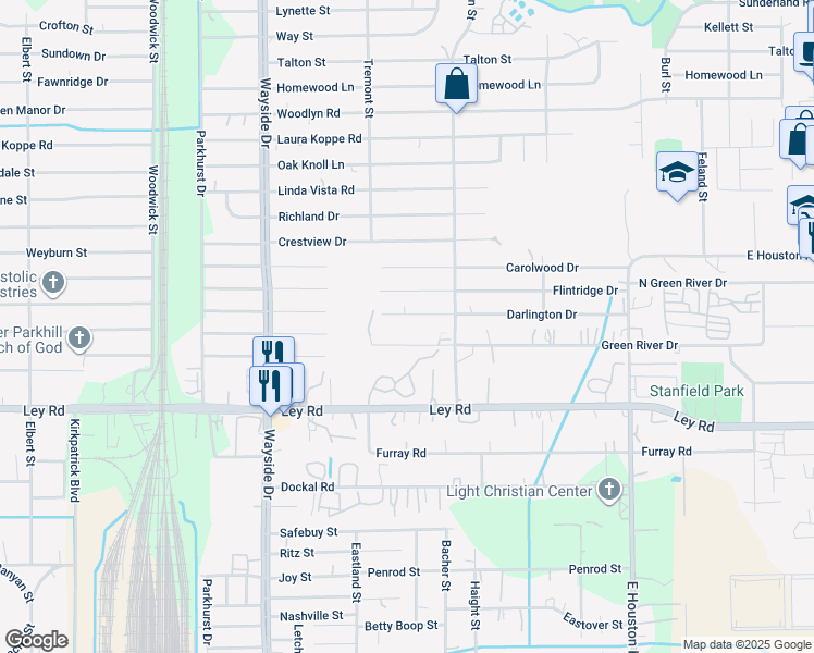 map of restaurants, bars, coffee shops, grocery stores, and more near in Houston