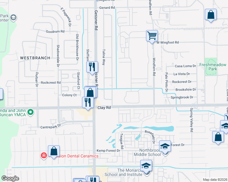 map of restaurants, bars, coffee shops, grocery stores, and more near 4326 Hollow Hook Road in Houston