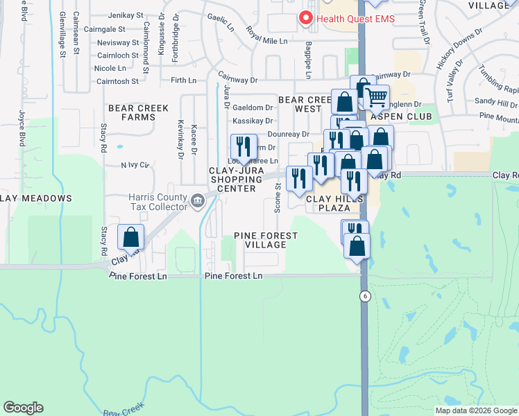 map of restaurants, bars, coffee shops, grocery stores, and more near 4123 Park Douglas Dr in Houston