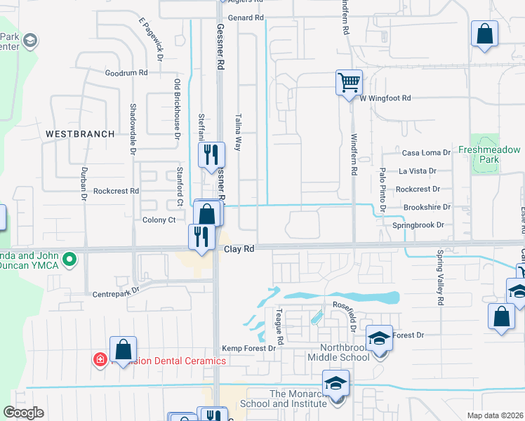 map of restaurants, bars, coffee shops, grocery stores, and more near 4326 Hollow Hook Road in Houston
