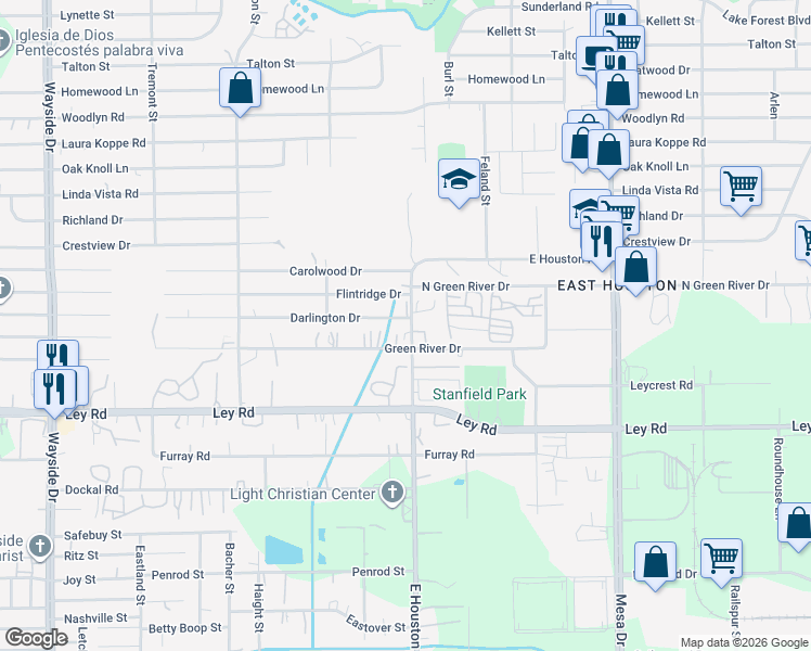 map of restaurants, bars, coffee shops, grocery stores, and more near 8446 Flintridge Drive in Houston