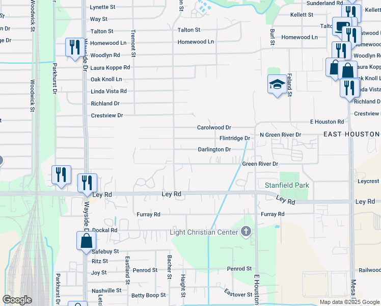 map of restaurants, bars, coffee shops, grocery stores, and more near 8230 Flintridge Drive in Houston