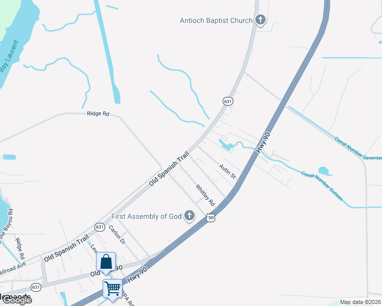 map of restaurants, bars, coffee shops, grocery stores, and more near 242 Autin Street in Des Allemands