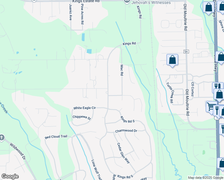 map of restaurants, bars, coffee shops, grocery stores, and more near 3194 Kings Road in St. Augustine